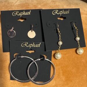 Raphael Gold and Silver Pearl Drop Earrings Set